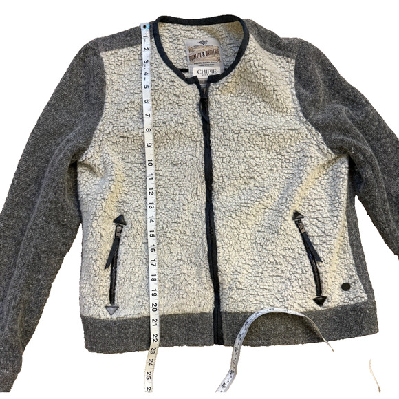 Chipie Vintage 90s Sherpa Fleece Jacket French Designer Gray Knit Bomber Mixed M - Picture 7 of 9